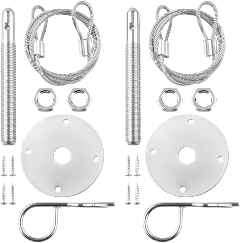 Sandfren Car Hood Pins Kit, Stainless Steel Vehicle Engine Pin Plate Bonnet Lock Clip, Modified Auto Racing Exterior Locking Latches Lanyard Rope Set for Reducing Shaking, Universal Fit (Silver) - Image 1